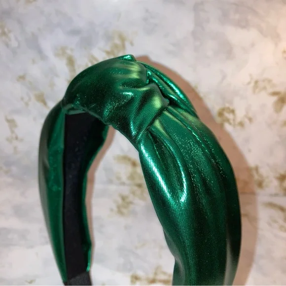 Emerald Green Metallic Top Knot Knotted Boho Festival Formal Cocktail Headband - Picture 4 of 17